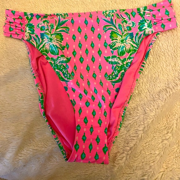 NWOT Lilly Pulitzer Clancy style bikini bottom size 12 in vibrant pink & green - Picture 1 of 9
